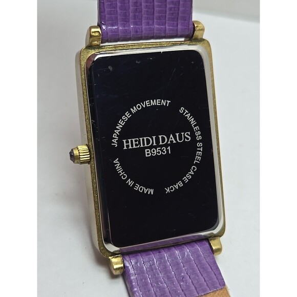 Heidi Daus Purple Crystal Rectangular Watch Quartz New Battery Leather Strap - Picture 13 of 13